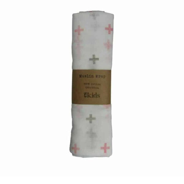 Muslin Wrap Pink Cross image. Muslin wrap baby in a pink cross print.100% cotton perfect for a newborn Buy Now Online or Phone 03-51744-888