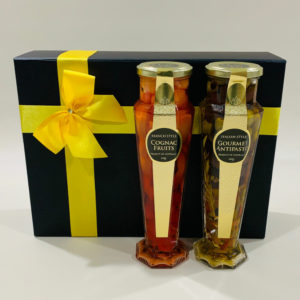 Gourmet Bellissimo Hamper These two tall elegant style Italian gourmet antipasto and French style cognac fruits will make a delightful gift to anyone who appreciates gourmet style foods.