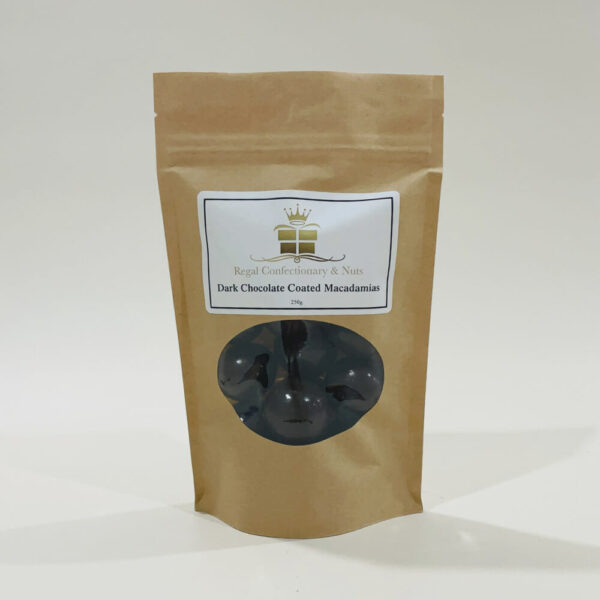 Dark Chocolate Coated Macadamias 250g - a divine combination of rich chocolate and creamy, buttery macadamia nuts. Indulge in this decadent treat!