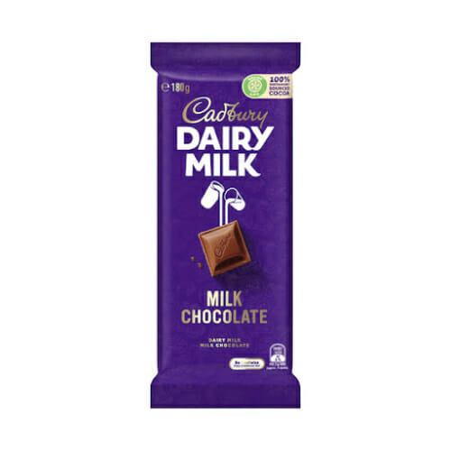 Cadbury Dairy Milk Chocolate Block 180g - 180g of creamy Cadbury milk chocolate goodness.