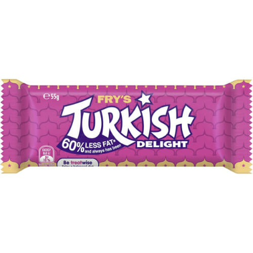 Cadbury Fry's Turkish Delight 55g Bar: A delectable chocolate treat.