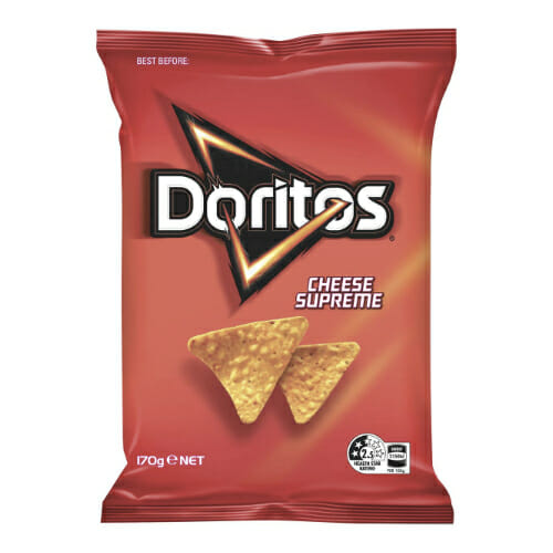 Doritos Corn Chips Cheese Supreme Share Pack 170g. Doritos full flavour corn chips.