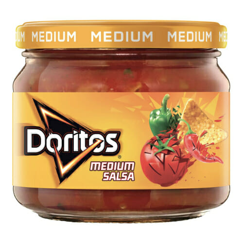 Doritos Medium Salsa: A 300g jar of zesty salsa, perfect for adding a tangy kick to your snacks and meals.