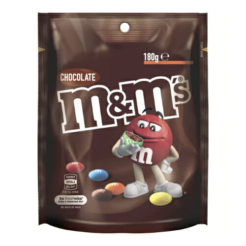 M&M's Milk Chocolate Snack & Share Bag 180g. Perfect for snacking and sharing.