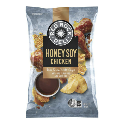 Red Rock Deli Potato Chips Honey Soy Chicken 165g. Perfect for sharing.
