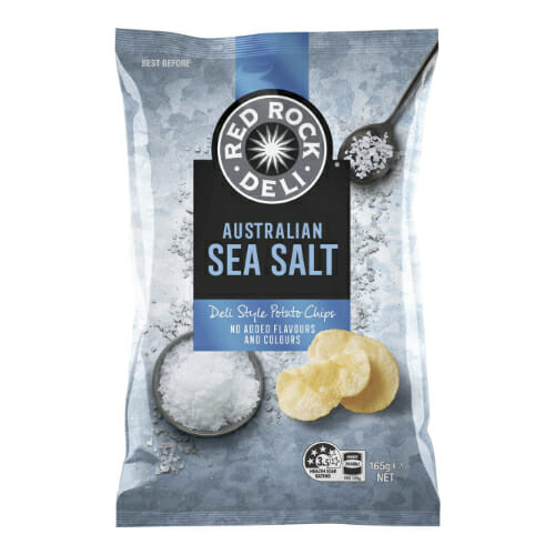 Red Rock Deli Potato Chips Sea Salt Natural 165g. Perfect for sharing.