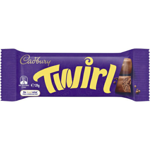 Cadbury Twirl 39g Bar. Delicious Cadbury Twirl chocolate bar, 39g size.