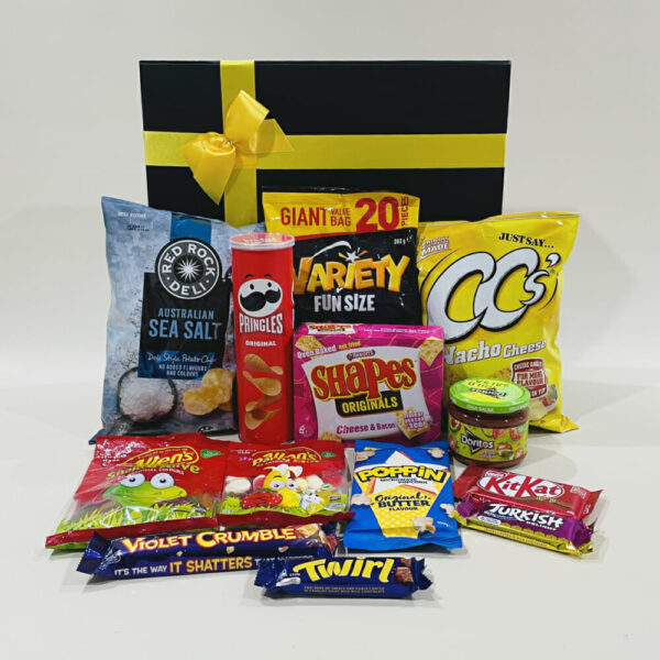 Gold Pass Movie Night Gift Hamper image. A selection of Australia’s favourite treats for the whole family. Buy Online or Phone 03-5174-4888