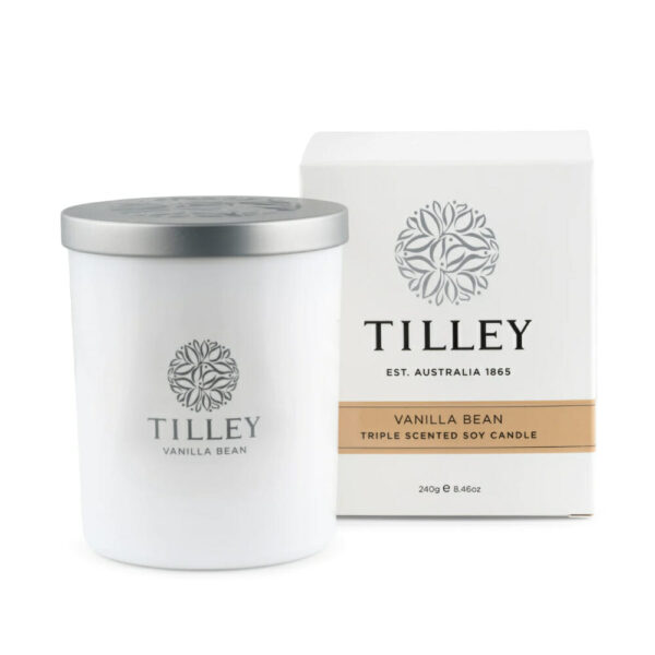 Vanilla Bean Soy Candle 240g image. Made with premium vegetable based soy wax, fragrances and a cotton wick. Buy Online Phone 03 5174-4888