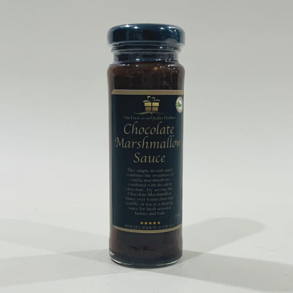 Chocolate Marshmallow Sauce 115ml image. This chocolate sauce combine with vanilla marshmallows with decadent chocolate. Phone 03-5174-4888