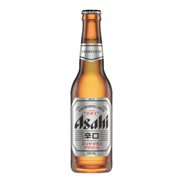 Asahi Super Dry Bottle 330ml image. Super Dry- the beer for all seasons. Asahi beer is brewed from quality ingredients. Brewed under licence