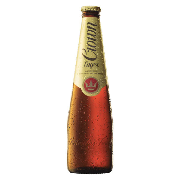 Crown Lager Bottle 375ml image. Crown Lager has a bright golden appearance with a solid creamy head.