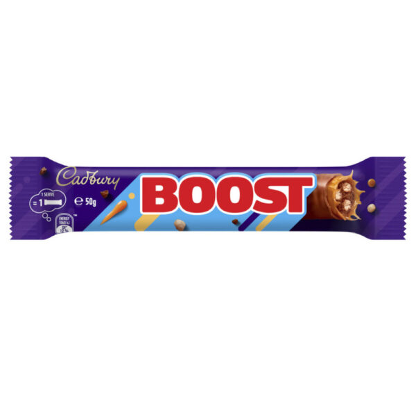 Cadbury Boost 50g Bar: A delicious chocolate bar with a rich and creamy texture, perfect for a boost of energy.