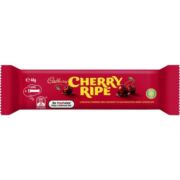 Cherry Ripe bar, 44g - Cadbury's delicious treat with a rich cherry flavour, perfect for a sweet indulgence.