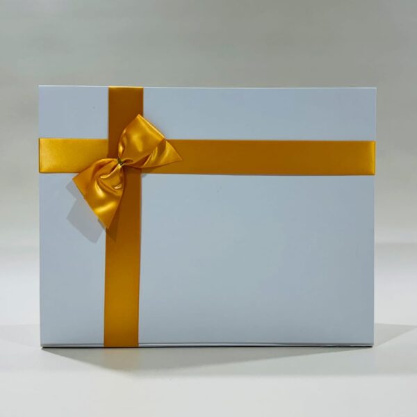 Large White Box Gift Box Image. Our gift boxes are beautifully presented which have a magnetic close lid and finished with ribbon and bow.